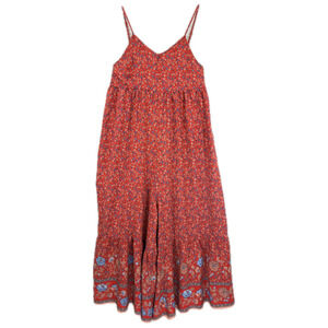 Natural Life Jamie Jumpsuit Red Floral V-Neck Spaghetti Straps Wide Leg XS Boho